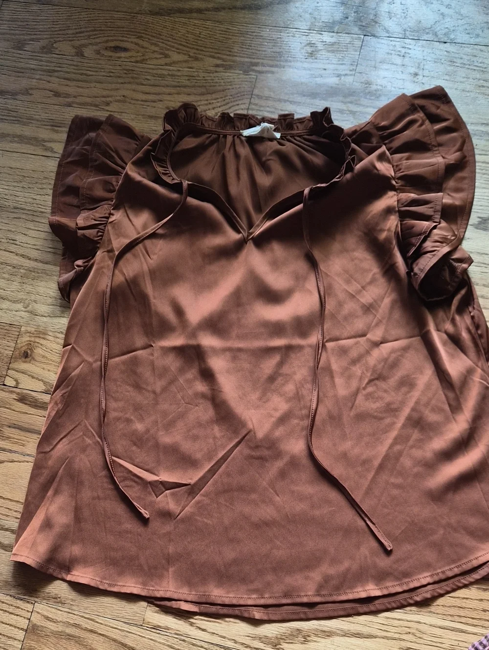 Rust Ruffle Sleeve Women's Blouse - Lightweight Casual Top